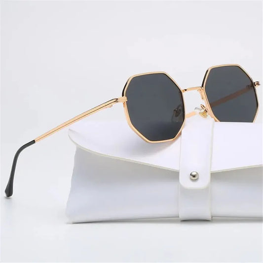 Trendy Metal Frame Sunglasses - Retro Polygon Gradient Mirror